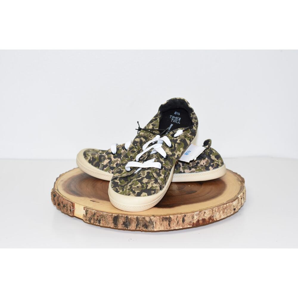Time And Tru Memory Foam Scrunch Back Casual Sneaker Tennis Shoes Camo Size 8.5